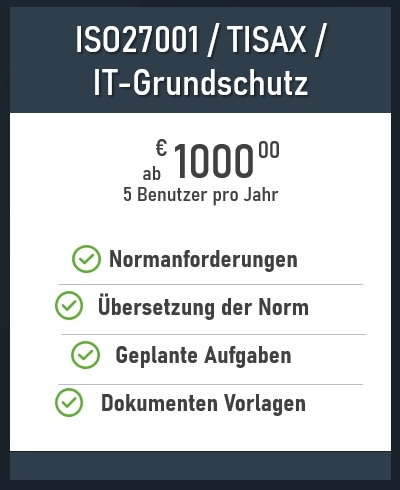 Preistafel VantarIS ISO27001 TISAX IT Grundschutz