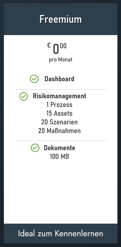 Preistafel VantarIS Freemium