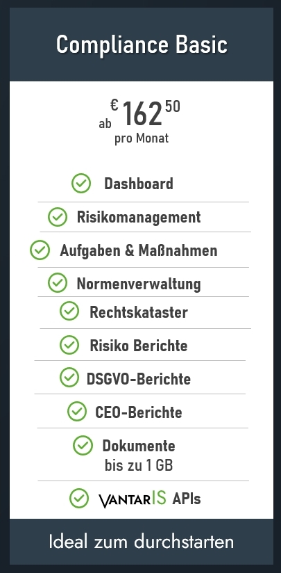 Preistafel VantarIS Basic