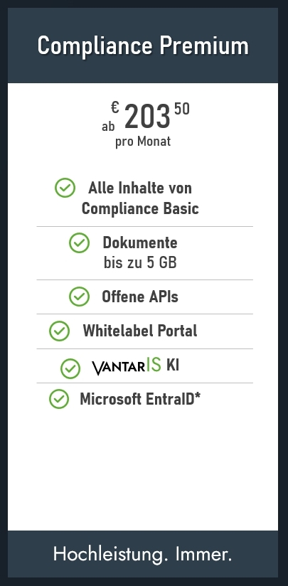 Preistafel VantarIS Premium